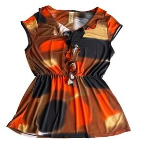 Free Culture Tunic Top Abstract Print Y2K Whimsigoth Retro Plus Size 1X Large